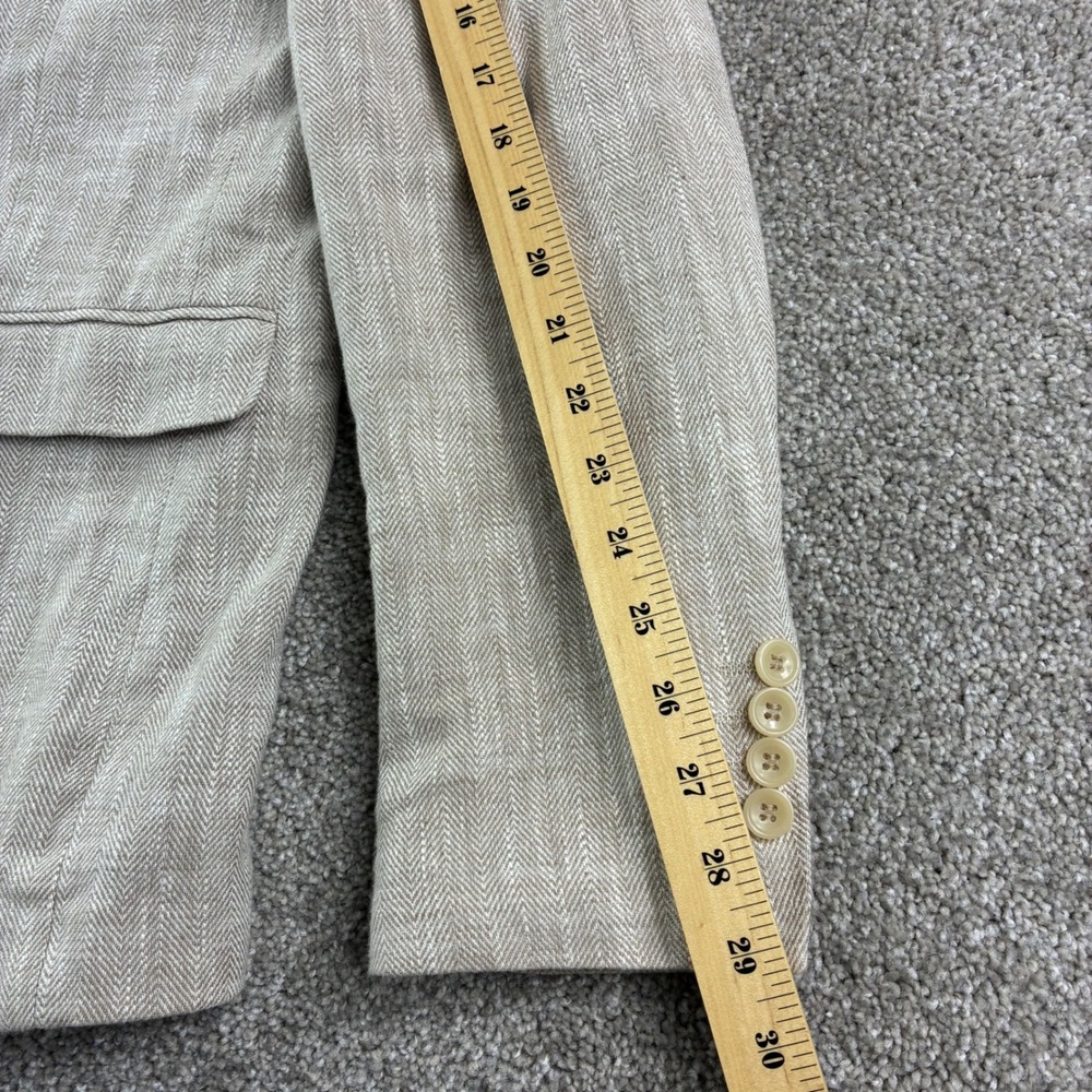 Paul Jones Blazer Mens M Beige Herringbone Linen Sport Coat Sophisticated Travel - Picture 5 of 11